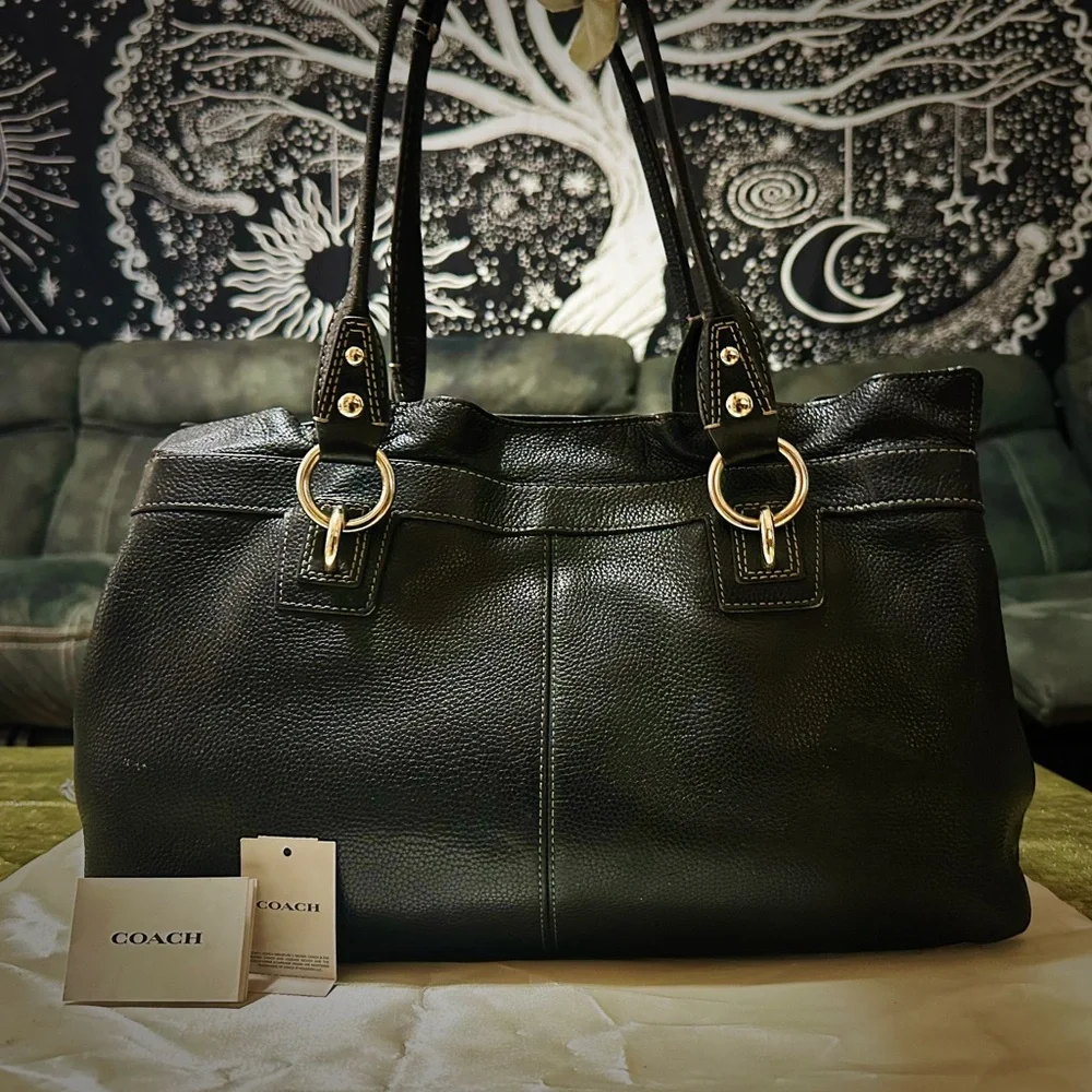 Vintage style Y2K Coach Black Leather Tote Bag shoulder bag - Picture 14 of 16